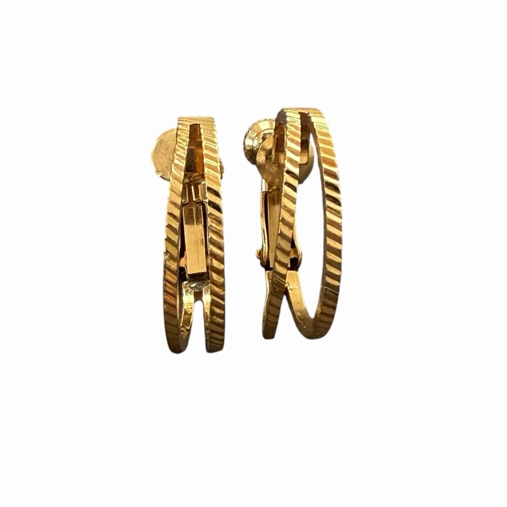 Napier Gold Tone Double Split Hoop Screw Back Earrings Ridged Textured Vintage